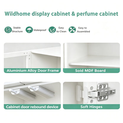 Wildhome Wooden Curio Cabinet with Acrylic Glass Door,77" Tall Arch Display Cabinet & Perfume Organizer with LED Light,Showcase for Collections, Perfume,Vinyl Albums, Bookcase(Arched top-White, Large)