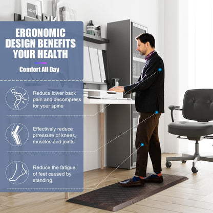 WEZVIX Cushioned Anti Fatigue Mats, Heavy Duty Non-Skid Floor Mats - 1/2 Inch Thick Ergonomic Comfort Foam, Brown