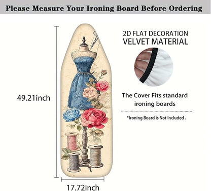 Nuxovilar Vintage Sewing Elements Ironing Board Cover& Floral Design, This