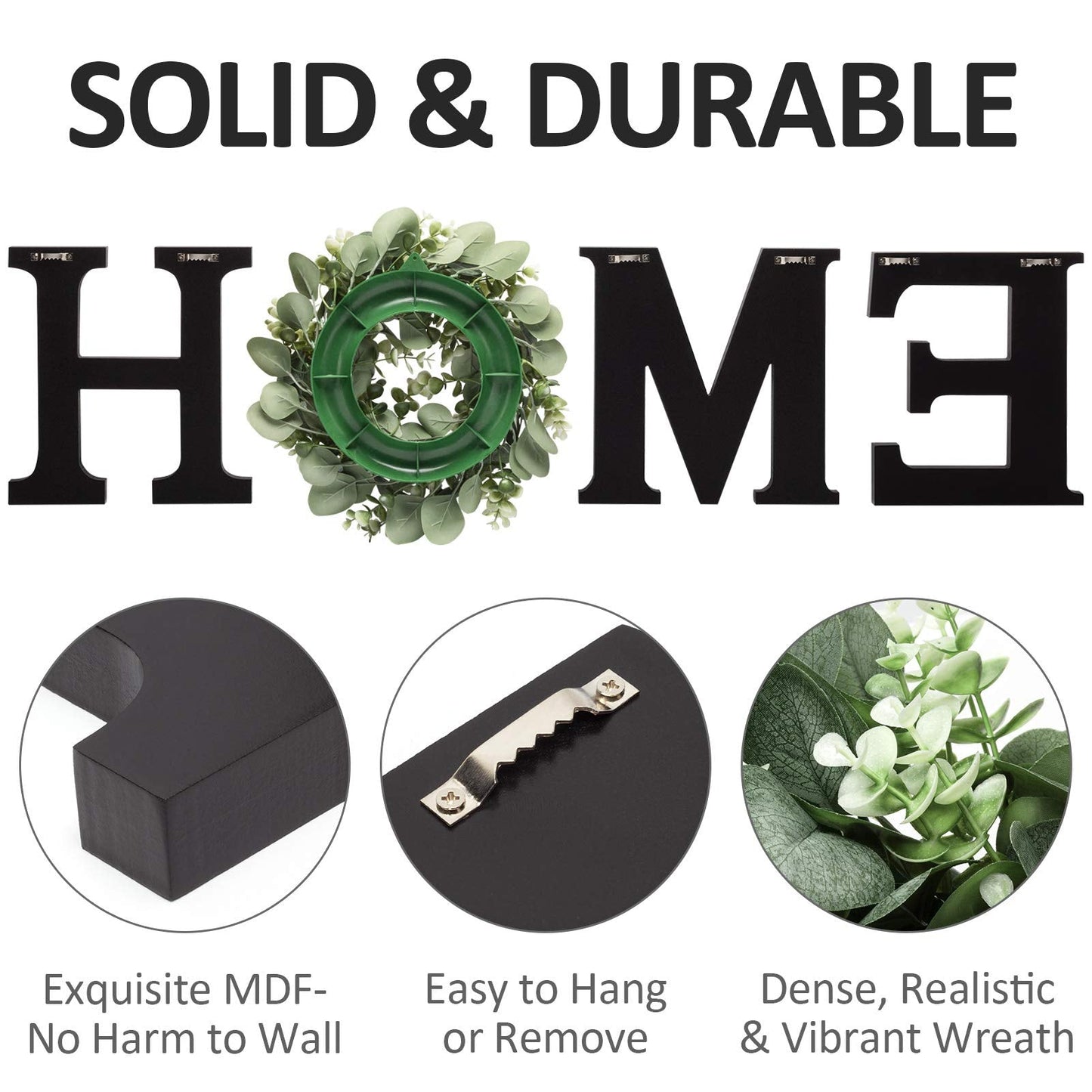 Wooden Home Letters with Wreath Artificial Eucalyptus Modern Decorative Hanging Farmhouse Sign for Living Room & Kitchen - Housewarming & Couple Gifts - Christmas Decoration