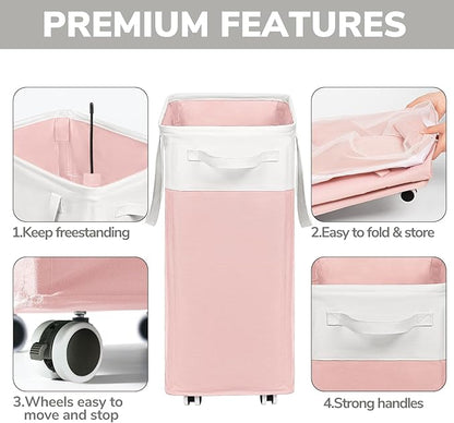 Goodpick Laundry Basket with Wheels 2-Pack, 75L Tall Clothes Hamper, Large