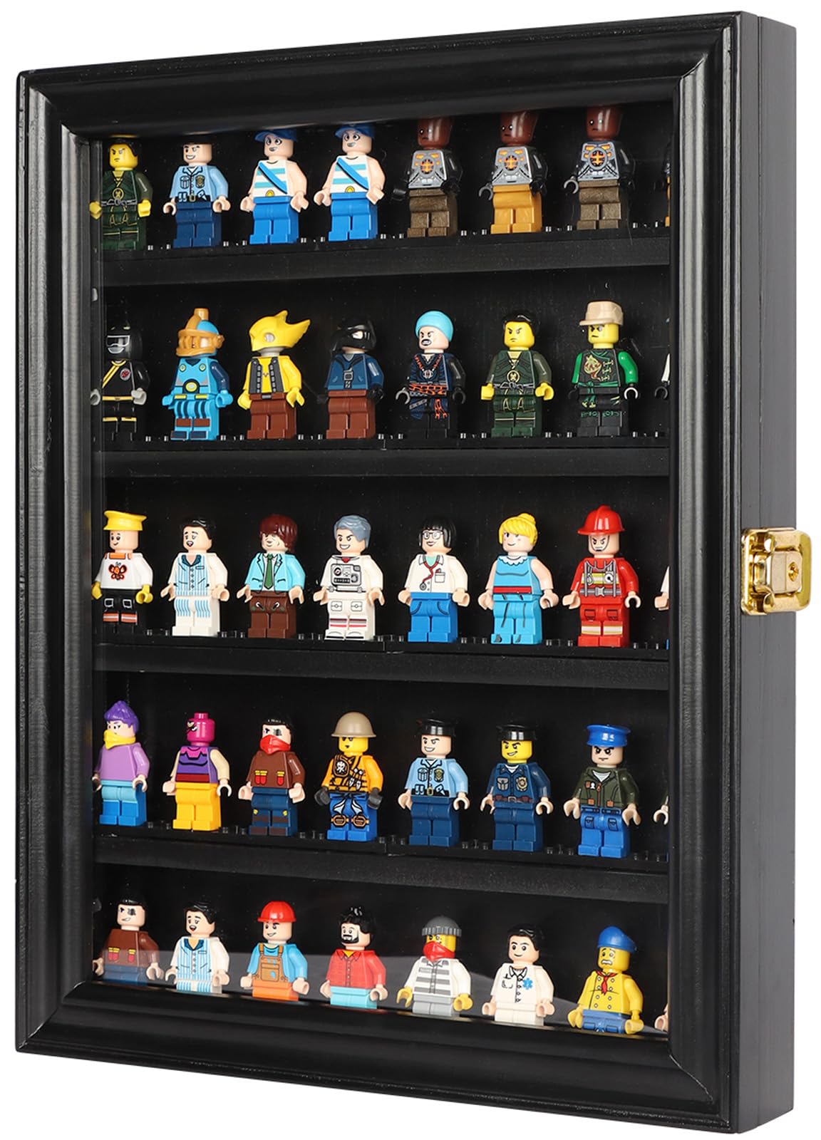 DuvinDD Display Case Wall-Mounted Lego Minifigure Display Case Floating Lego Shelves Wooden Display Cabinet with UV Protect Door, Lockable Dustproof Showcase Thimble Display Case