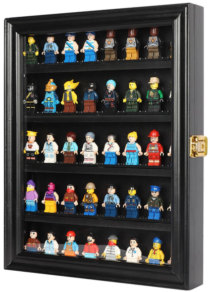 DuvinDD Display Case Wall-Mounted Lego Minifigure Display Case Floating Lego Shelves Wooden Display Cabinet with UV Protect Door, Lockable Dustproof Showcase Thimble Display Case