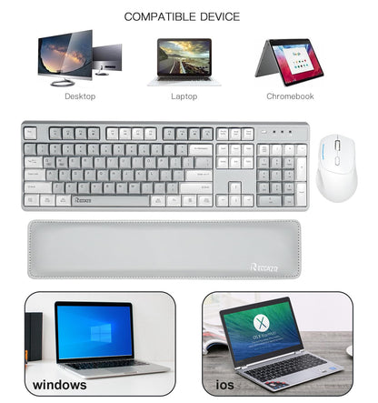 RECCAZR Wireless Keyboard and Mouse Combo with Wrist Rest, 2.4G Full-Sized Keyboard and Mouse Cordless, 3 DPI Adjustable Silent Mouse, Dual-System Keyboard for Computer/Laptop/Windows/Mac