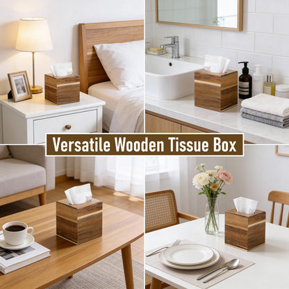 2 Pack Wooden Tissue Box Cover Square, Acacia Wood, 5.5 x 5.5 x 6.2