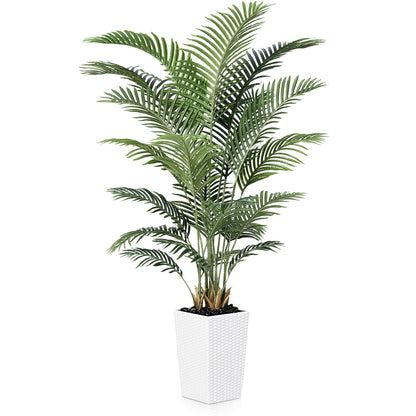 VeriNatural 6FT Artificial Palm Tree - Tall Fake Tree with White Taper Planter & Pebbles, UV Resistant for Indoor & Outdoor Decor - Large Potted Faux Plant for Living Room, Office, Home Decor,VN130