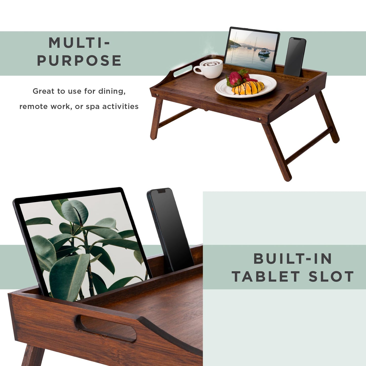 ROSSIE HOME Bamboo Bed Tray with Phone Holder, Large Lap Desk for Laptops up to 15.6 Inches – Java – Style No. 78002