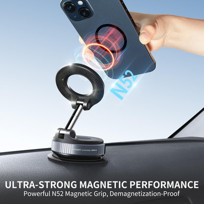 Galundge Vacuum Suction Magnetic Phone Holder, 2025 Upgraded Foldable Retractable Suction Cup Car Phone Mount for Magsafe, 360° Adjustable Magnetic Phone Stand for Cars/Gyms/Mirrors/Smooth Surface