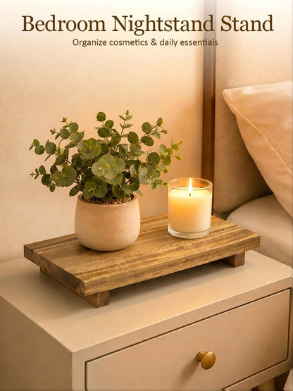 Duseu 12x7 Inch Acacia Wood Pedestal Stand, Wood Riser for Kitchen Counter, Farmhouse Wood Display Riser for Coffee Bar, Soap Dish, Plant Stand, Bathroom Organizer