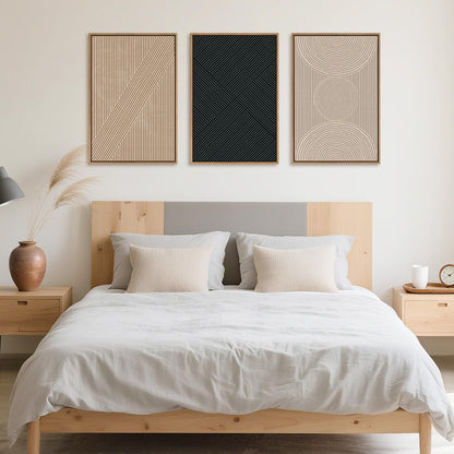Ausril 3 Pcs Neutral Abstract Framed Wall Art, Mid Century Modern Canvas Wall Decor, Boho Geometric Line Wall Painting, Beige Minimalist Textured Art Print for Living Room Bedroom Office - 16x24inch