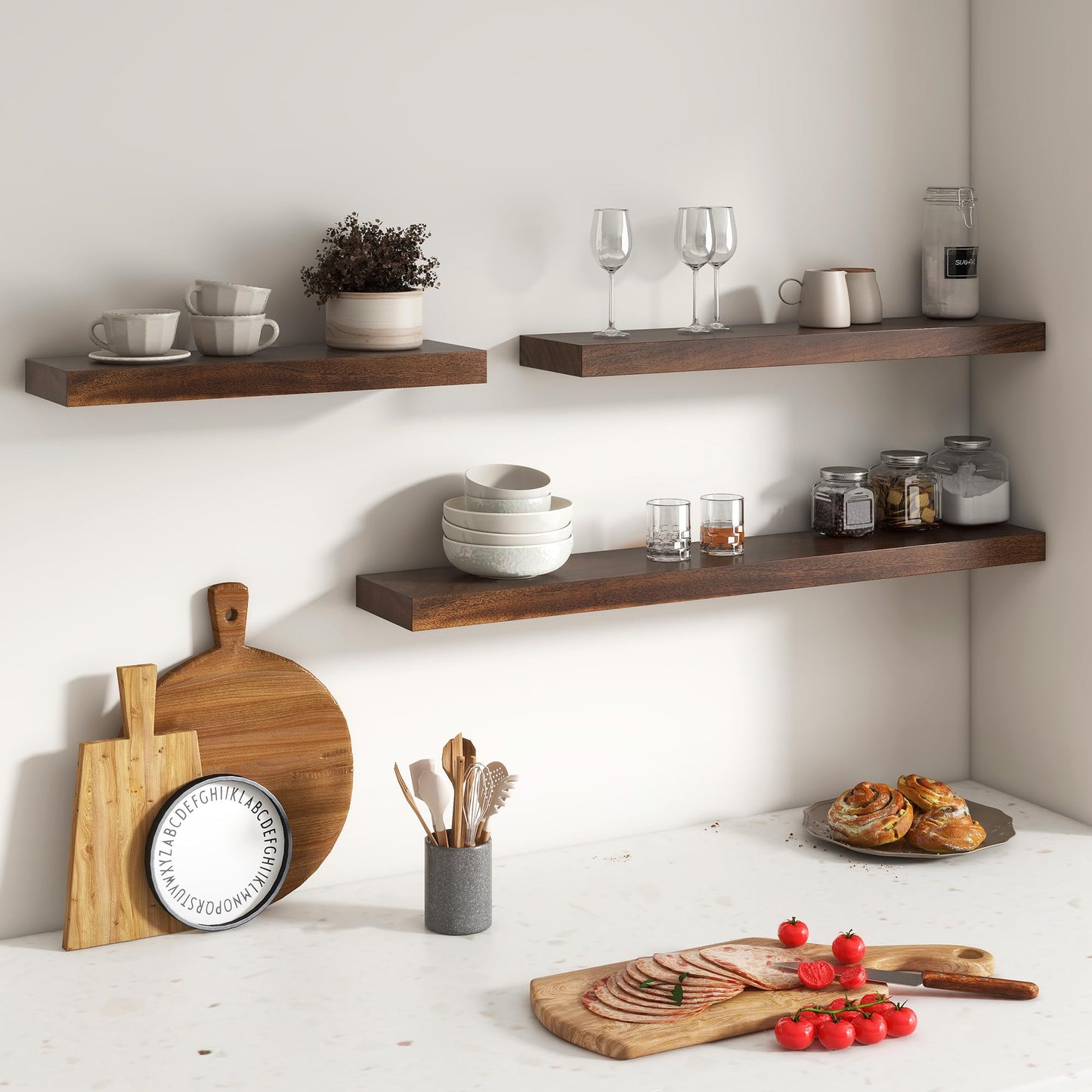 Floating Shelves for Wall, USA-Sourced Walnut Wood 48 Inch Long Wall Shelves, Natural Wooden Wall Mounted Picture Ledge Shelf, Nursery Book Storage Shelf Kids Bookshelf, Display Shelf for Bathroom