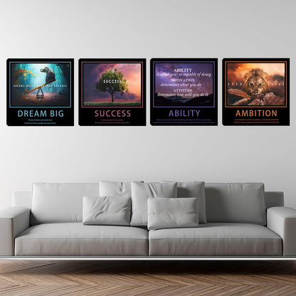 Motivational Wall Decor Art Office Wall Decor Inspirational Wall Art Success Canvas Paintings Quotes Posters Wall Picture 4 Pieces Framed Artwork Living Room Bedroom Home Decoration 20"x20"x4pcs