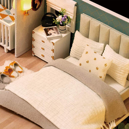 GuDoQi DIY Miniature Dollhouse Kit, Tiny House with Furniture and Music, 1:24 Scale, Great Crafts Gift for Birthday Christmas Day, Comfortable Life
