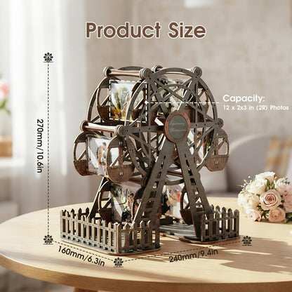 Photo Ferris Wheel 3D Wooden Puzzles for Adults, Rotating Mini Picture Frame Wood Model Kits - Unique Graduation, Personalized Anniversary Presents for Dad, Women Men