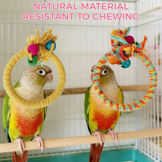 Colorful Circular Bird Swing,Bird Rope Chewing Toys Parrot Cage Bite Toys (Large Round Patterned)