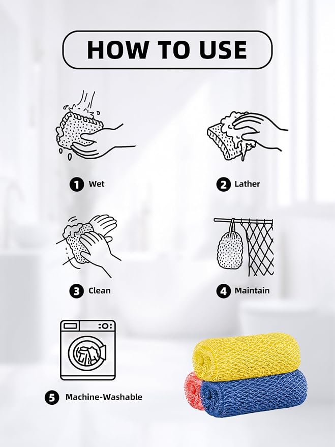 Cleangor 3Pcs African Net Sponge Authentic with Knots - Exfoliating Body | Scrubber for All Skin Types, African Bath Sponge, Wash Cloth, Gentle Exfoliation Shower Rag for Women Daily Use