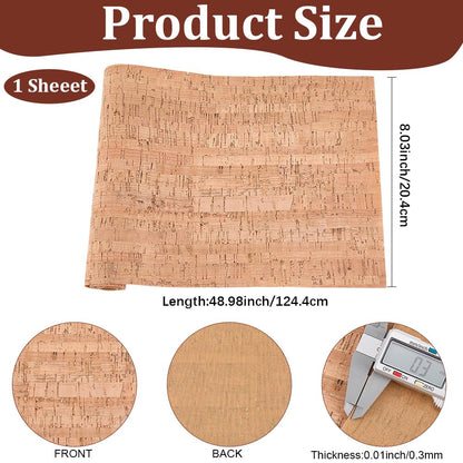 CALFOVERA Natural Cork Sewing PU Leather Fabric Sheets by The Yard 48.98 x 8.03 inch Sandy Brown Textured Embellished Craft Sheet Roll for Earrings and Other HandCrafts DIY Projects