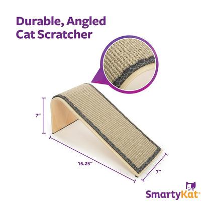SmartyKat Sisal Angle Ramp Cat Scratcher for Indoor Cats & Kittens, Durable Sisal & Wood Scratching Pad, Includes Catnip, Gray/Taupe
