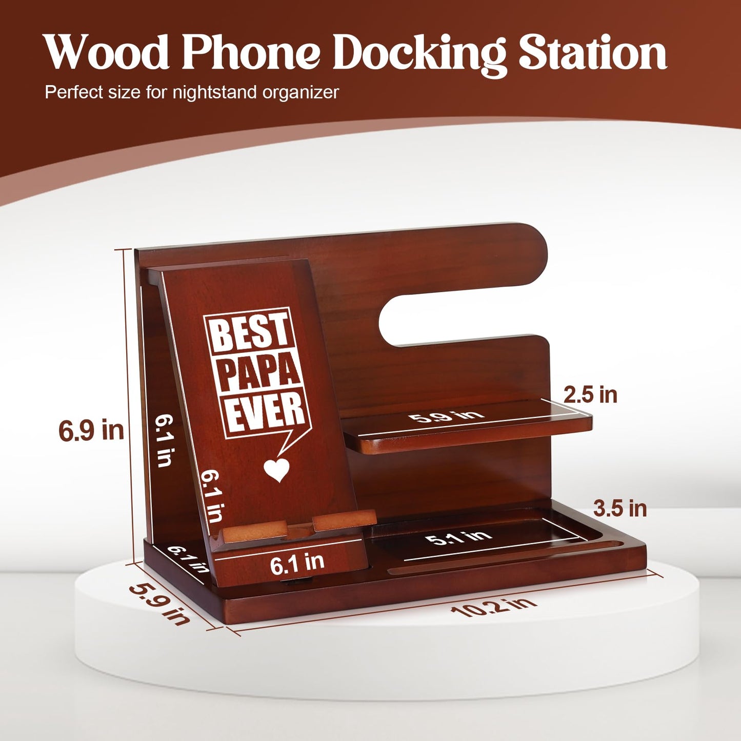 PRINLUCK Papa Gifts, Fathers Day Papa Gifts, Wood Phone Docking Station, Fathers Day Birthday Gift from Grandchildren, Christmas Stocking Stuffers, Phone Stand