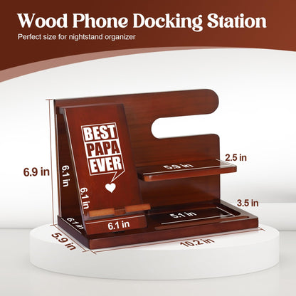 PRINLUCK Papa Gifts, Fathers Day Papa Gifts, Wood Phone Docking Station, Fathers Day Birthday Gift from Grandchildren, Christmas Stocking Stuffers, Phone Stand
