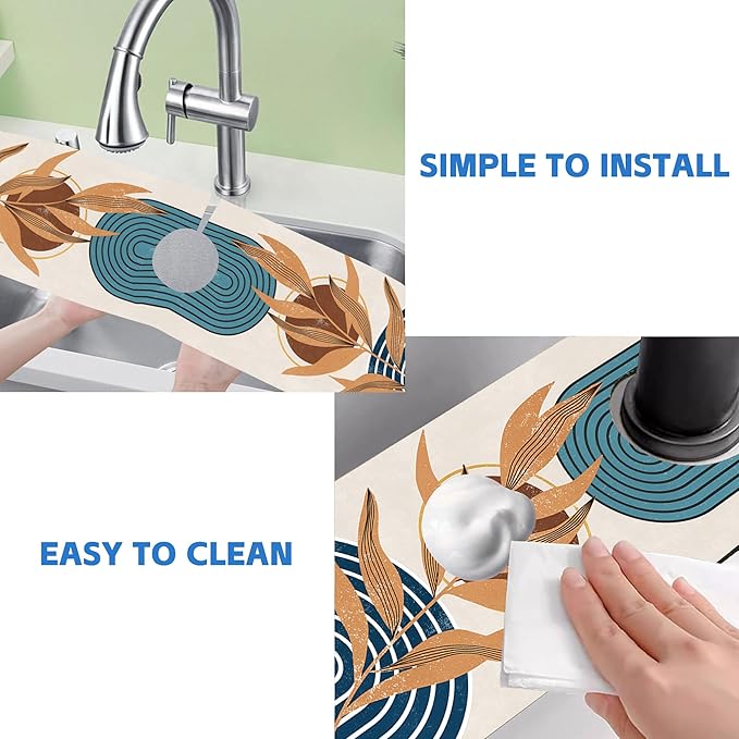 Abstract Blue Minimalistic Sink Faucet Absorbing Mat Sink Splash Guard Faucet