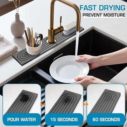 Faucet Mat for Kitchen Sink, Diatomite Quick Drying Tray, Long 23.6'' Kitchen