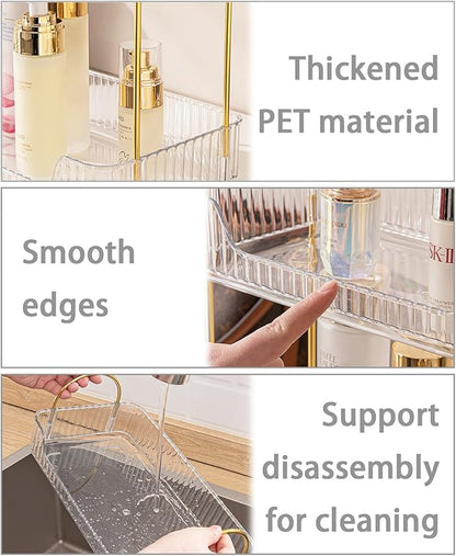 shuang qing Bathroom Counter Organizer Countertop Storage, Cosmetics Skincare Shelf, Makeup Organizer Perfume for Dresser Vanity Tray, Spice Rack for Kitchen(3 Tier-Clear)