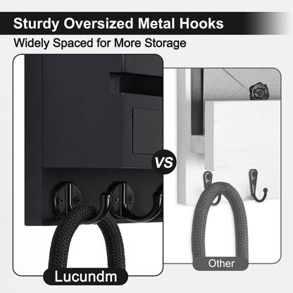 Lucundm Key Holder Wall Mount, Mail Holder with Storage Drawer and 5 Key Hooks for Coat, Dog Leash, Home Decor Rack, House Accessories, Entry Way Organizer
