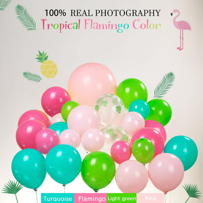 Tropical Luau Balloon Arch Kit - 126Pcs Flamingo Party Decorations with Teal Blue Pink Green Balloons, Palm Print & Pineapple Foil Balloons - Perfect for Hawaiian Aloha Summer Beach Birthday Party