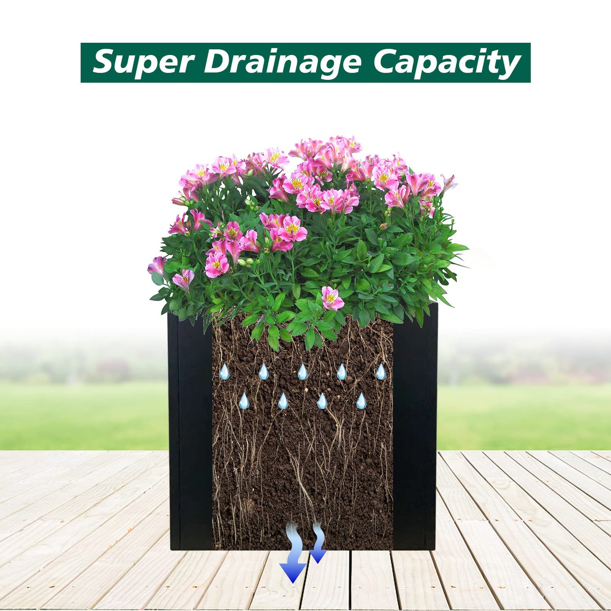 Galvanized Steel Planter Box Black Metal Planter 24Inch Large Square Indoor Outdoor Planters Cube Steel Heavy Duty Planter Powder Coating Modern Commercial Residential for Plants, Patio, Yard, Garden