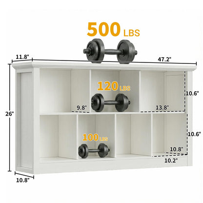 Unikito 7 Cube Storage Book Shelf - 47" Wide Wood Cube Storage Organizer, Wooden 2 Tiers Floor Standing Low Bookcase for Living Room, Bedroom, Home Office, Kids Room, Rustic White