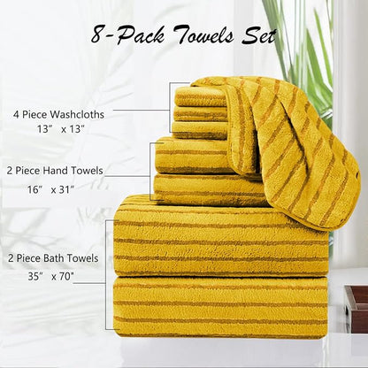 8 Pcs Yellow Cabana Stripe Polyester Bath Towel Set Oversize Bath Sheet-2