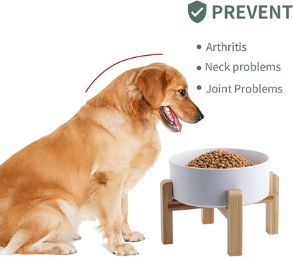 White Raised/Elevated Ceramic Dog Bowl for Small Medium Sized Breeds,Dog Food Water Bowl with Stand,6 in Non Slip Heavy Pet Feeding Dish 3.6 Cups/ 850 ml /28 OZ