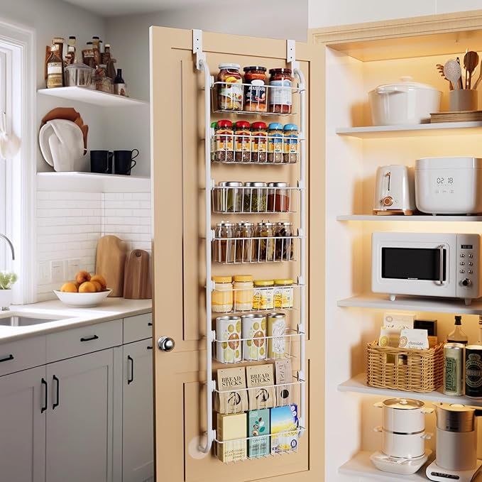 Delamu Narrow Over The Door Pantry Organizer, 8-Tier Metal Pantry Door