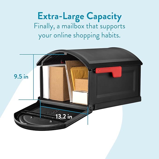 Architectural Mailboxes BILT CRE8 Post Mount Mailbox, Black, Extra Large | Durable plastic build with weather-resistant outdoor construction with a magnetic door closure. USPS approved.