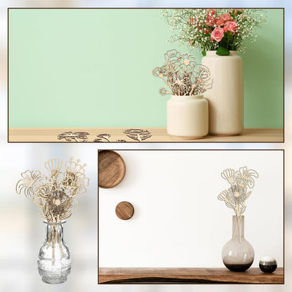 RattanView 36 Pcs Wooden Wildflower Decor Set Wood Flowers Cutout Signs Wildflowers Stems Laser Cut Flowers for Home Birthday Holiday Art DIY Decoration