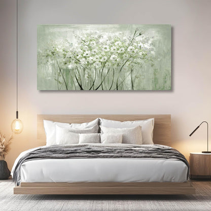 MLART99 Modern Artwork Wall Decor White Flowers Picture Art 24"x48" Plant Wall Art Decorations for Living Room Office
