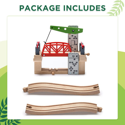 SainSmart Jr. Wooden Train Set Accessories, Moveable Lifting Bridge Set with Track for Kids Compatible with Thomas, Brio, Chuggington, Melissa and Doug