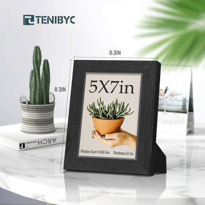 TENIBYC 5x7 Picture Frames Set - 3 Pack - Black Solid Wood Poster Frame - Tempered Glass - Exclusive Woodgrain - Rooms, Offices, Gallery, Studio, and Hallway, Wall Display Decor