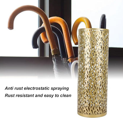 Umbrella Stand Rack for Entryway Metal Hollowed Freestanding Round Umbrella Holder Organizer Bin for Home Hotel Office Decor (Small)