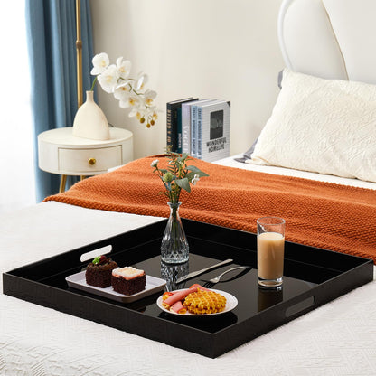17×17 inches Oversized Black Acrylic Ottoman Tray Extra Large Decorative Tray Spill-Proof Serving Trays with Handles King-Size Safe Edge Organizer for Coffee Table Countertop Breakfast