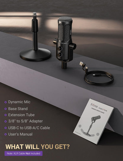 FIFINE AmpliTank TANK6S Vocal-Dynamic-Microphone, XLR-USB-Podcast-Microphone with Desktop Stand, Mute Button, Volume Knob, Studio Metal Built, Streaming-Mic for Content Creation, Music Recording
