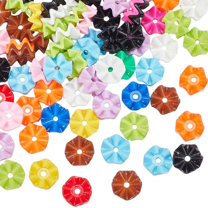 SUNNYCLUE 1 Box 100Pcs Wave Beads Bulk Mini Shaped Bead Acrylic Opaque Plastic Candy Color Snowflake Flower Shape Loose Spacer Small Beads for Jewelry Making Bracelet Necklace DIY Crafts Accessories