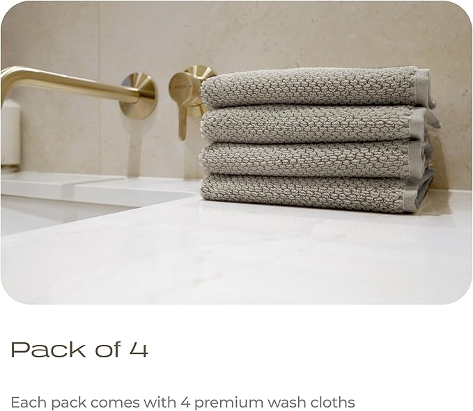 Luxury Silver-Infused Beige Washcloths 4-Pack, 12.9"x12.9"