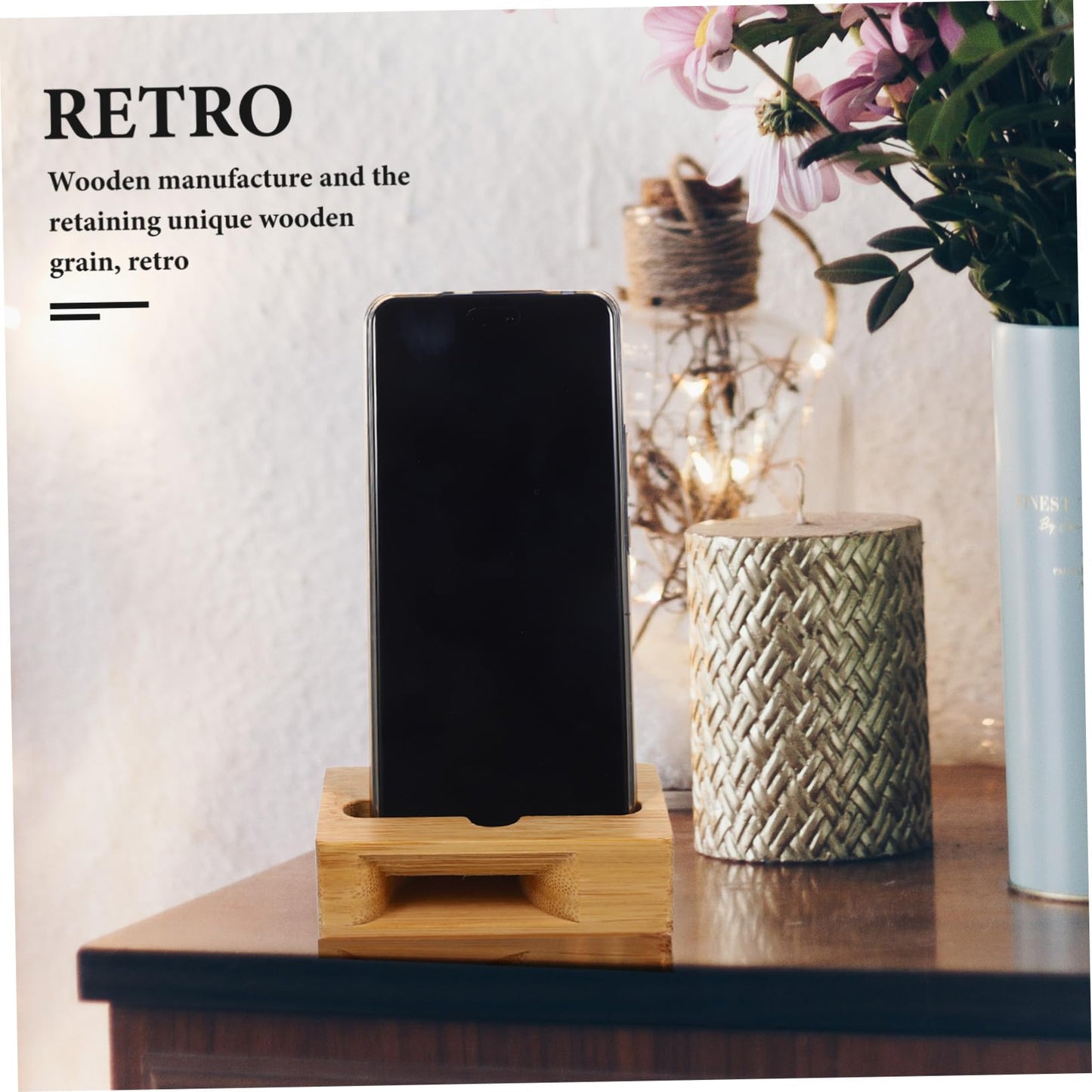 Angoily Wooden Phone Holder Stand with Echo Resonance Sound Amplifier Compact Desktop Cell Phone Loudspeaker Amplifier 3.93X2.36X1.18In