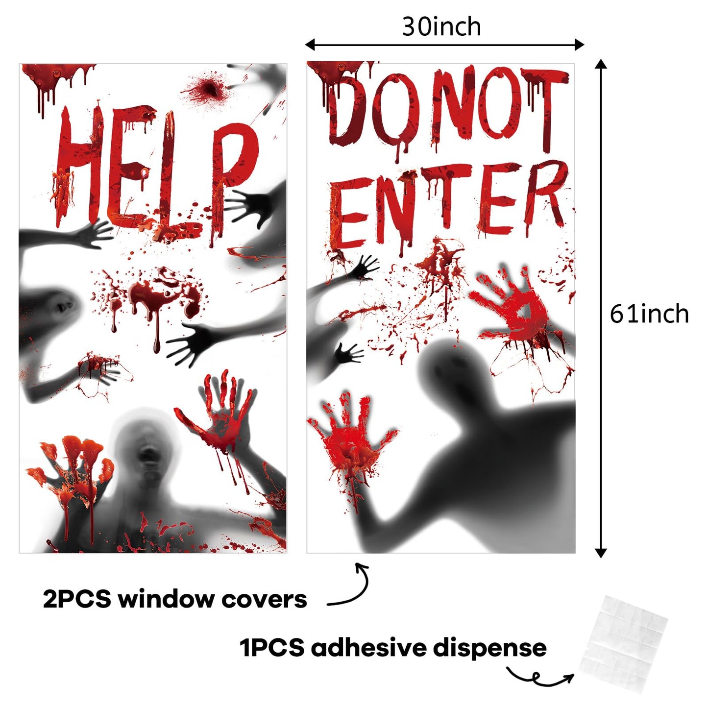 2Pcs Halloween Door Cover Window Poster Decorations Scary Zombie Hands Bloody Handprint Halloween Window Clings for Haunted House Indoor and Outdoor 60" x 60"