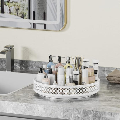 Ovicar Lazy Susan Turntable Organizer - 13 inch Rotating Spice Rack Metal Lazy Susan for Cabinet Pantry Kitchen Countertop Dining Table Cupboard Bathroom Vanity Refrigerator White