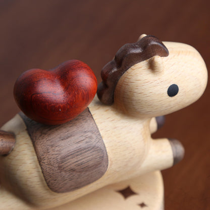 YANISM Wooden Horse Figurine with Magnetic Heart,Spring Swaying Ornament,Romantic Love Right Away Gift for Her or Him,Year of the Horse Gift
