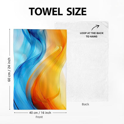 Orange Blue Kitchen Dish Towels Set of 4, Soft Absorbent Marble Decorative Tea