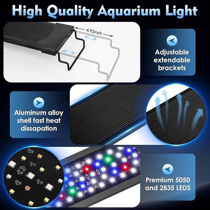 AQQA LED Aquarium Light 36W for 24-32 Inch Fish Tank, 24/7 Mode&DIY Mode Full Spectrum Fish Tank Light, IP68 Waterproof High Lumen Aquarium Plant Light, Adjustable Brightness/Timer, Memory Function